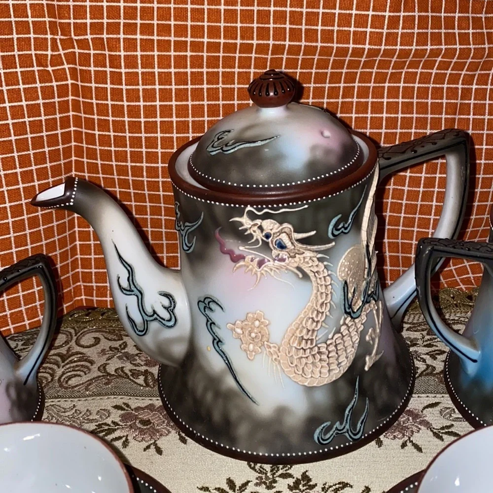 Vintage 14 pc tea set RS Hand-Painted Dragon, Made in Japan, Eggshell Porcelain